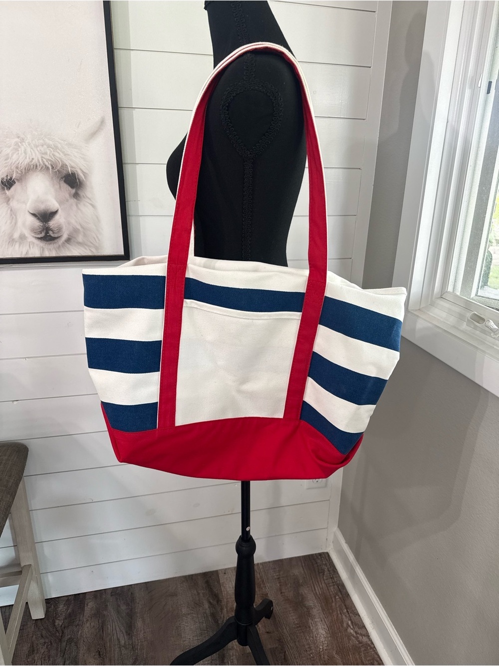 Dalix Red White Blue Striped Zip-Top Lined Tote Bag 4th of July Nautical